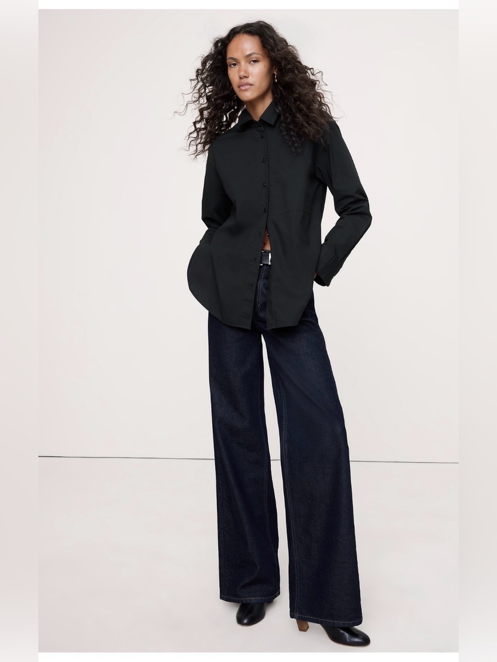 NWT-Banana Republic Black Oversized Shirt in Cotton Poplin Shirt,  Small